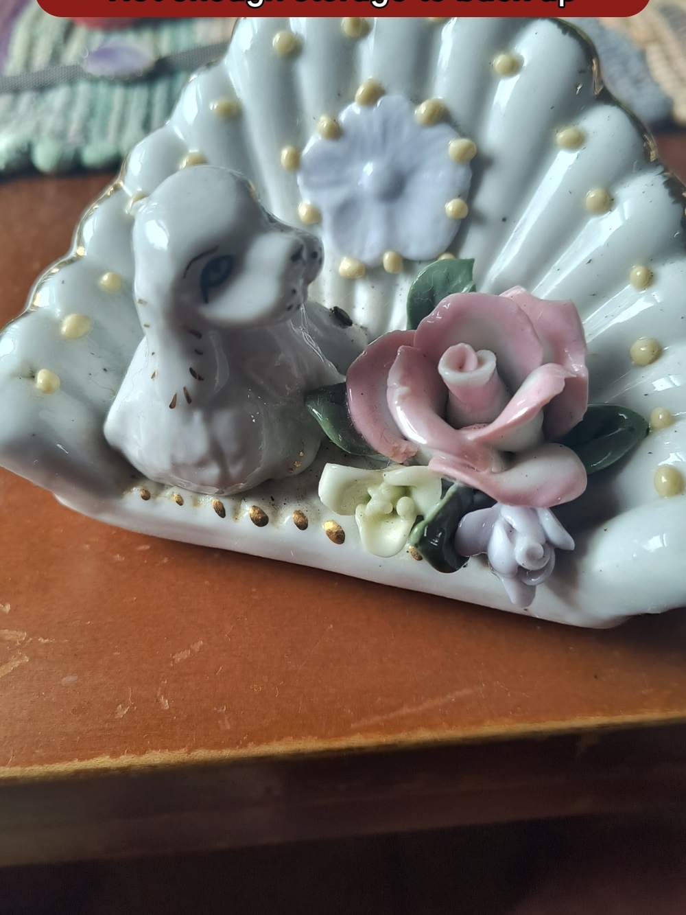 Porcelain Puppy Trinket Dish with Pink Roses - Picture 5 of 5